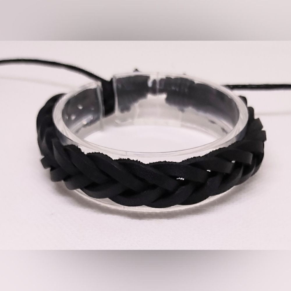 Men's leather bracelet braided black new e18‎